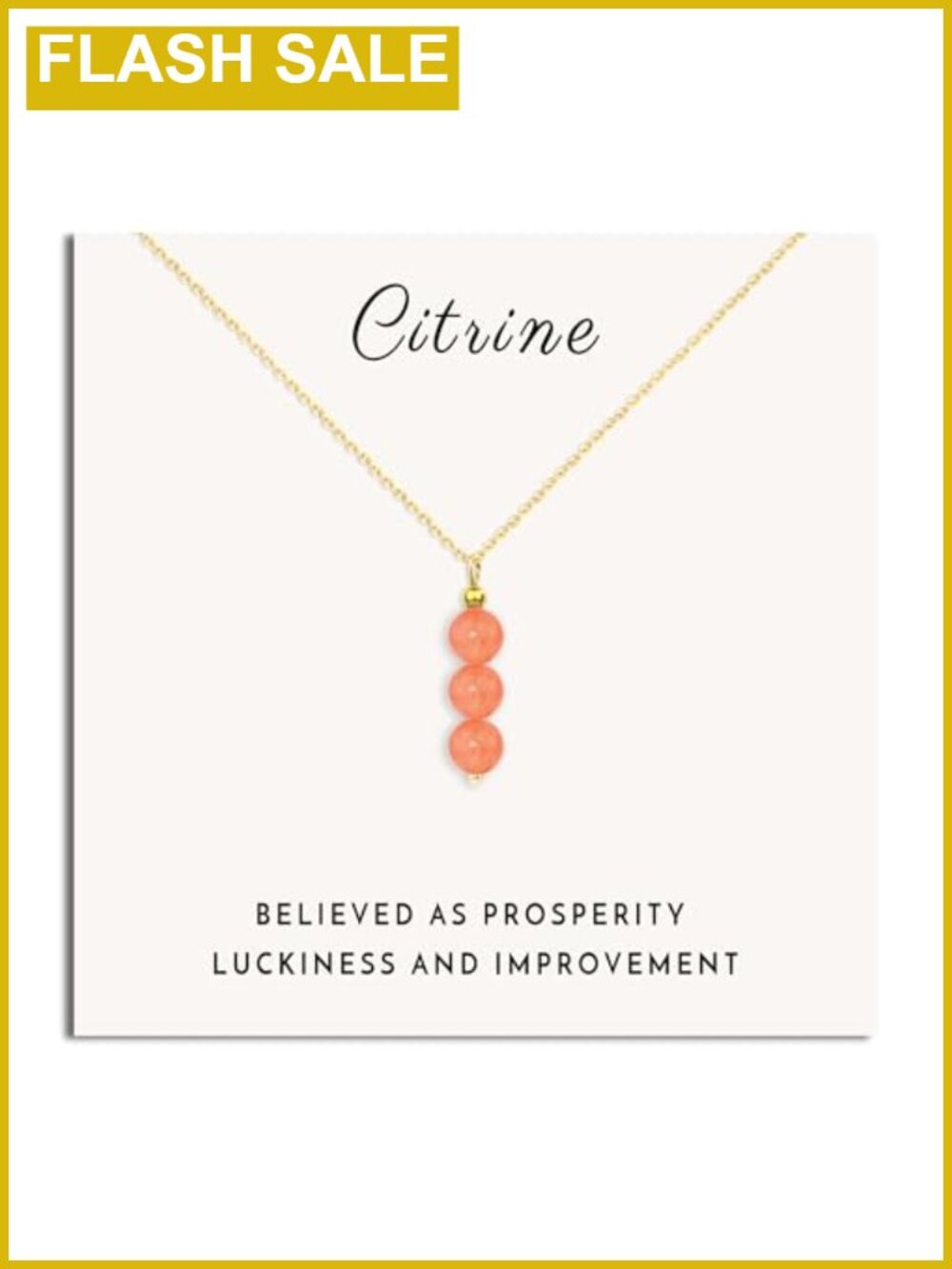 14K Gold Plated Gemstone Beaded Necklace with Citrine Crystal Pendant
